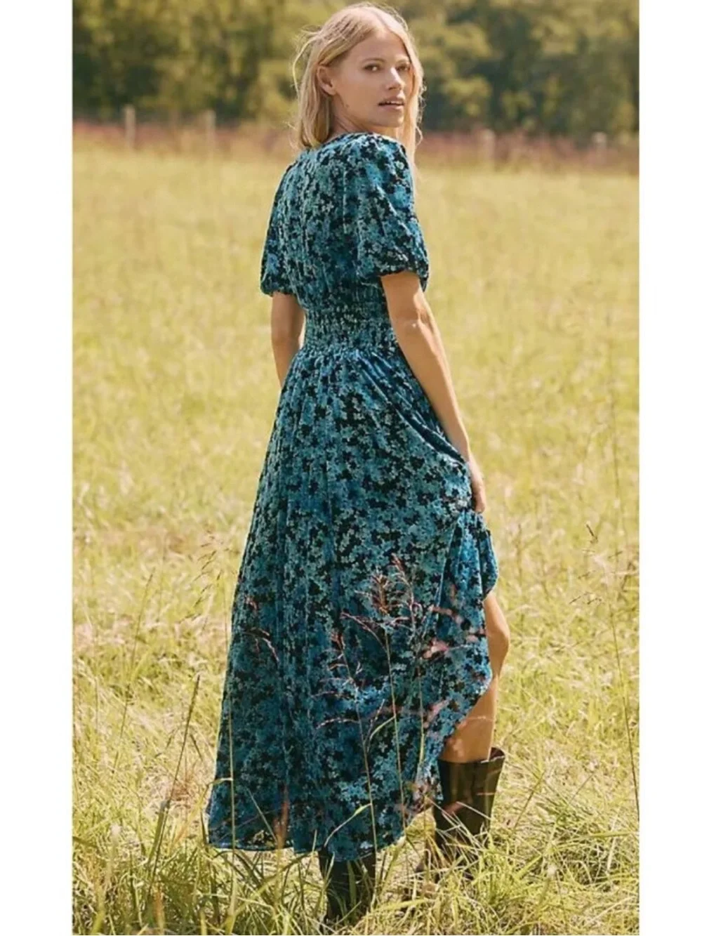 Anthropologie The Katerina Button-Front Dress: Velvet Edition Blue